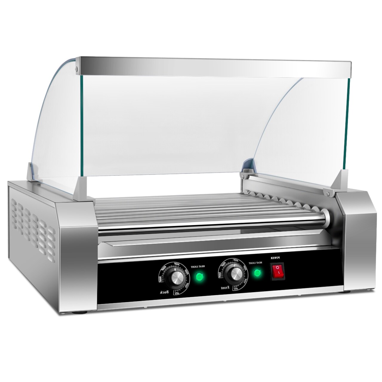 Silver Stainless Steel 11-Roller Hot Dog Grill with Glass Cover